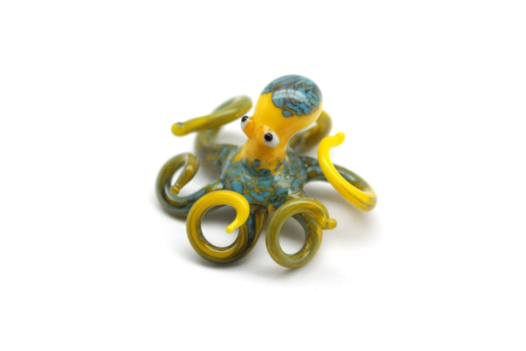 Yellow-Blue Blown Glass Octopus glass figurine mini
