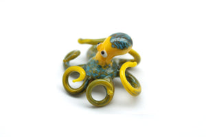 Yellow-Blue Blown Glass Octopus glass figurine mini