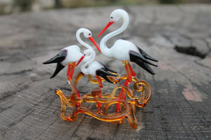 Small Collection  Miniature Storks, Tiny Water Bird Glass Stork png, Nest Stork, Art Glass, Blown Glass stork, Glass Nest stork