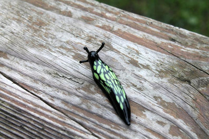 Black And Green Glass Slug Figurine – Bright Miniature Artwork