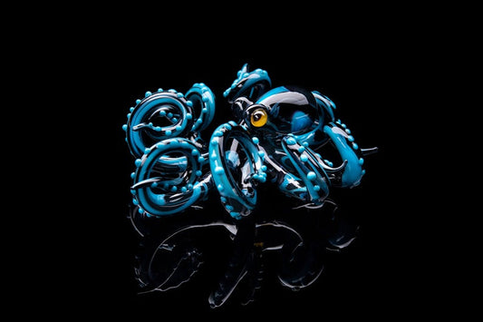 Unique Black And Blue Glass Octopus Figurine Handmade Art 4.5cm