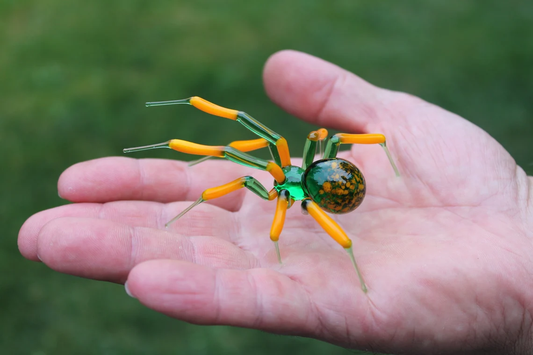 Vibrant Green And Yellow Glass Spider Figurine, 2.5-Inch Lampwork