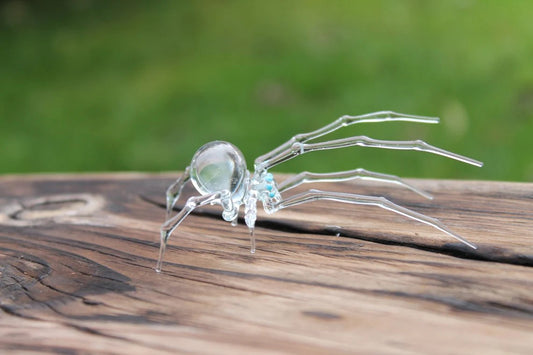 Transparent Glass Spider With Blue Detail – Handmade Collectible