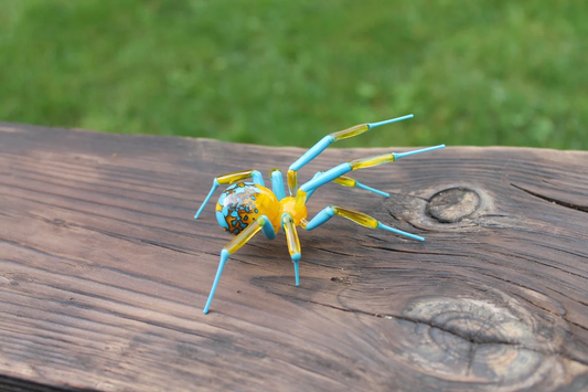 Yellow Blue Fantasy Spider Figurine – Blown Glass Artwork