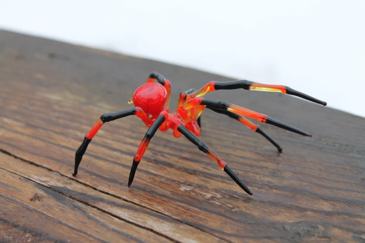 Red And Orange Glass Spider Sculpture – Handmade Lampwork Decor