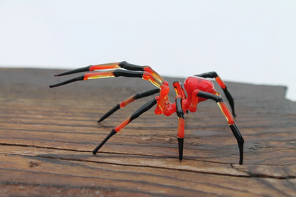 Red And Orange Glass Spider Sculpture – Handmade Lampwork Decor