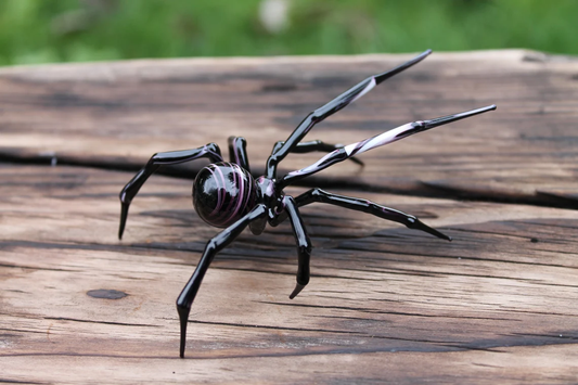 Striped Black And Purple Spider – Murano Glass Art Collectible