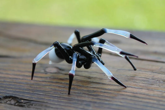 Black Glass Spider With Clear Legs – Murano Lampwork Figurine Gift
