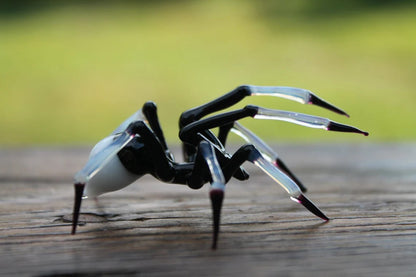 Black Glass Spider With Clear Legs – Murano Lampwork Figurine Gift