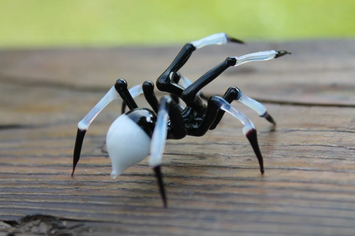 Black Glass Spider With Clear Legs – Murano Lampwork Figurine Gift