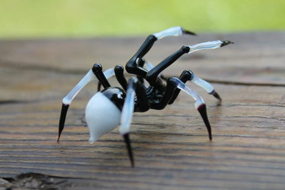 Black Glass Spider With Clear Legs – Murano Lampwork Figurine Gift