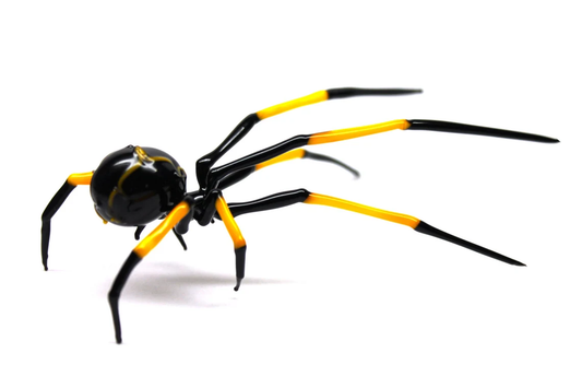 Large Black And Yellow Glass Spider – Realistic Handmade Figurine