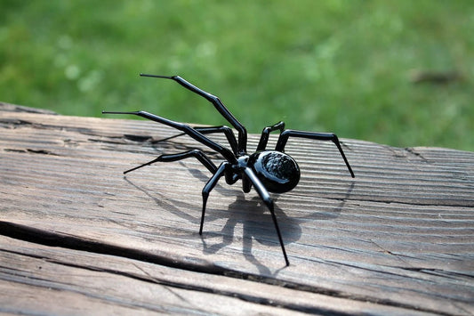 Black Glass Spider With Glossy Body – Handmade Lampwork Figurine