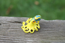 Load image into Gallery viewer, Blue Yellow Blown Glass Octopus, Glass Octopus, Glass, Octopus, Ocean, Octopus Sculpture, Squid, Kraken, Sea, Cephalopod, Blown Glass, Octopus Figurine
