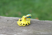 Load image into Gallery viewer, Blue Yellow Blown Glass Octopus, Glass Octopus, Glass, Octopus, Ocean, Octopus Sculpture, Squid, Kraken, Sea, Cephalopod, Blown Glass, Octopus Figurine
