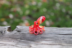 Red Orange Blown Glass Octopus, Glass Octopus, Glass, Octopus, Ocean, Octopus Sculpture, Squid, Kraken, Sea, Cephalopod, Blown Glass, Octopus Figurine