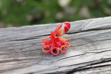 Load image into Gallery viewer, Red Orange Blown Glass Octopus, Glass Octopus, Glass, Octopus, Ocean, Octopus Sculpture, Squid, Kraken, Sea, Cephalopod, Blown Glass, Octopus Figurine

