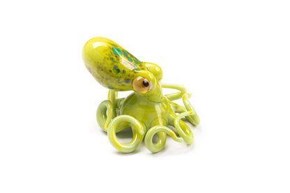 Handmade Glass Octopus Figurine Light Green Yellow Spots Sea Animal Gift 3cm