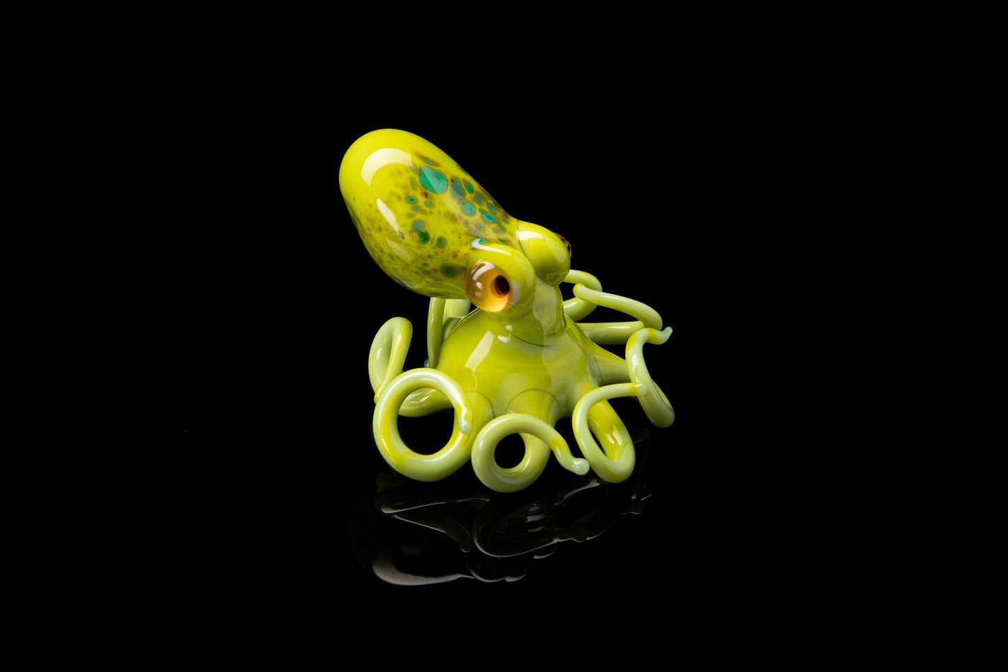 Handmade Glass Octopus Figurine Light Green Yellow Spots Sea Animal Gift 3cm
