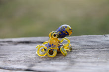 Load image into Gallery viewer, Deep Blue Yellow Blown Glass Octopus, Glass Octopus, Glass, Octopus, Ocean, Octopus Sculpture, Squid, Kraken, Sea, Cephalopod, Blown Glass, Octopus Figurine
