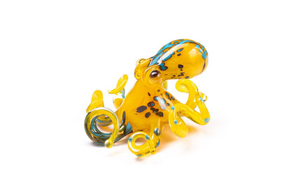 Yellow Glass Octopus With Blue Dots – Blown Miniature Sea Figurine