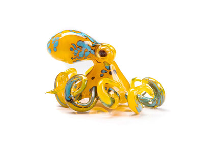 Yellow Glass Octopus With Blue Dots – Blown Miniature Sea Figurine