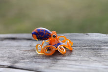 Load image into Gallery viewer, Orange Blue Blown Glass Octopus, Glass Octopus, Glass, Octopus, Ocean, Octopus Sculpture, Squid, Kraken, Sea, Cephalopod, Blown Glass, Octopus Figurine
