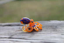 Load image into Gallery viewer, Orange Blue Blown Glass Octopus, Glass Octopus, Glass, Octopus, Ocean, Octopus Sculpture, Squid, Kraken, Sea, Cephalopod, Blown Glass, Octopus Figurine
