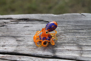 Orange Blue Blown Glass Octopus, Glass Octopus, Glass, Octopus, Ocean, Octopus Sculpture, Squid, Kraken, Sea, Cephalopod, Blown Glass, Octopus Figurine