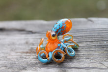 Load image into Gallery viewer, Orange Blue Blown Glass Octopus, Glass Octopus, Glass, Octopus, Ocean, Octopus Sculpture, Squid, Kraken, Sea, Cephalopod, Blown Glass, Octopus Figurine
