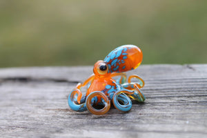 Orange Blue Blown Glass Octopus, Glass Octopus, Glass, Octopus, Ocean, Octopus Sculpture, Squid, Kraken, Sea, Cephalopod, Blown Glass, Octopus Figurine