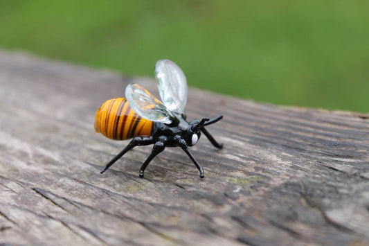 Handmade Yellow Glass Bee Figurine With Black Stripes 1.4 Inches