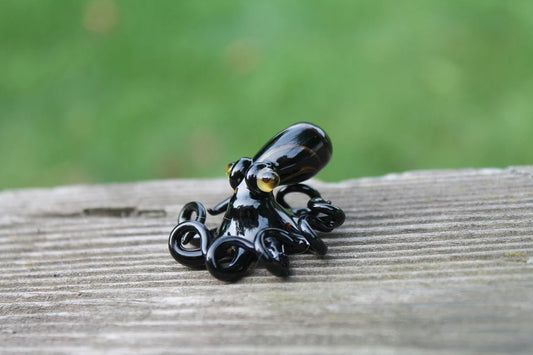 Handmade Black Glass Octopus Figurine, Elegant Miniature Marine Decor