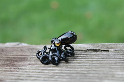 Handmade Black Glass Octopus Figurine, Elegant Miniature Marine Decor