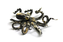 Load image into Gallery viewer, Gold Black Blown Glass Octopus glass figurine Octopus Glass Ocean Octopus Kraken Glass Octopus Figurine
