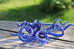 Deep Blue Blown Glass Octopus, Glass Octopus, Glass, Octopus, Ocean, Octopus Sculpture, Squid, Kraken, Sea, Cephalopod, Blown Glass, Octopus Figurine
