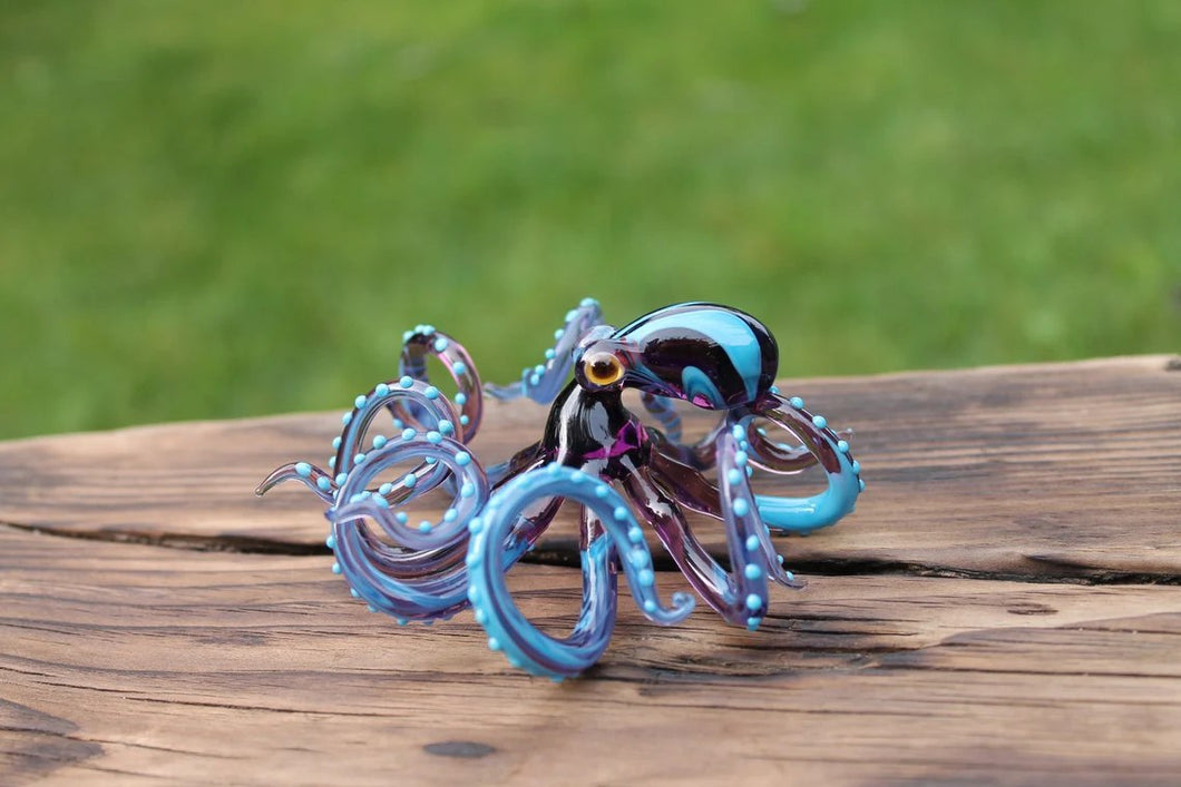 The Purple turquoise Kracken Collectible Wearable Boro Glass Octopus Necklace / Blown Glass Octopus figurine