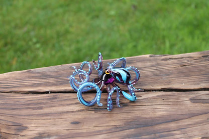 The Purple turquoise Kracken Collectible Wearable Boro Glass OctopusArt Glass Octopus Figurine -  Blue Purple Tentacles