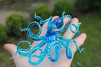 Sky Blue Blown Glass Octopus Handmade Octopus Figurine