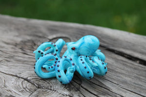 Blue Octopus Glass Seattle Kraken Collectible Necklace Glass Octopus Wearable / Blown Glass Octopus figurine
