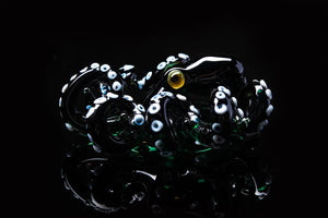 The Green and black Kracken Collectible Wearable Boro Glass Octopus Necklace / Blown Glass Octopus figurine