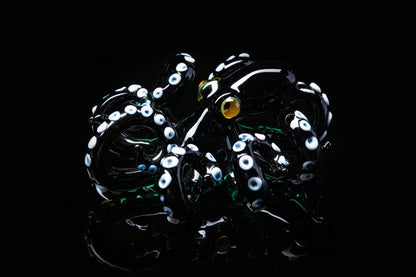 Blown Glass Black And Green Octopus Figurine - Handmade Ocean Sculpture