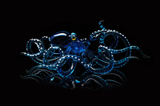 Handmade Glass Octopus Figurine - Light Blue Ocean Art Sculpture