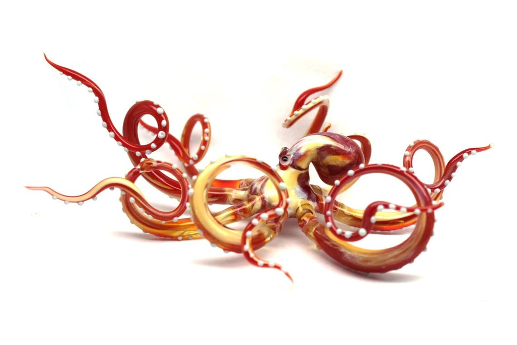 Red Yellow Blown Glass Octopus, Glass Octopus, Glass, Octopus, Ocean, Octopus Sculpture, Squid, Kraken, Sea, Cephalopod, Blown Glass, Octopus Figurine