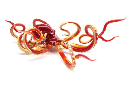 Large Red Glass Octopus Figurine With Twisting Tentacles 7.3 Inches