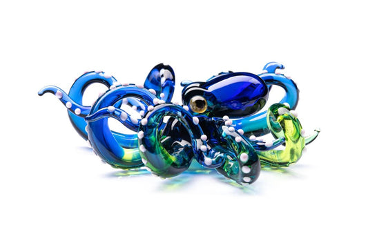 Marine Art Handmade Blue Green Blown Glass Octopus