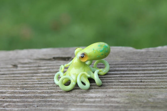 Green Blown Glass Octopus Figurine Handmade Miniature Sea Creature