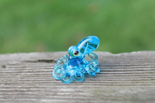 Blown Glass Octopus Figurine Blue Art Sculpture Miniature Sea Animal