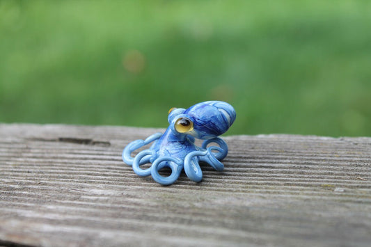 Blue White Blown Glass Octopus Figurine Miniature Sea Animal Art