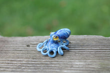 Load image into Gallery viewer, Blue Blown Glass Octopus, Glass Octopus, Glass, Octopus, Ocean, Octopus Sculpture, Squid, Kraken, Sea, Cephalopod, Blown Glass, Octopus Figurine
